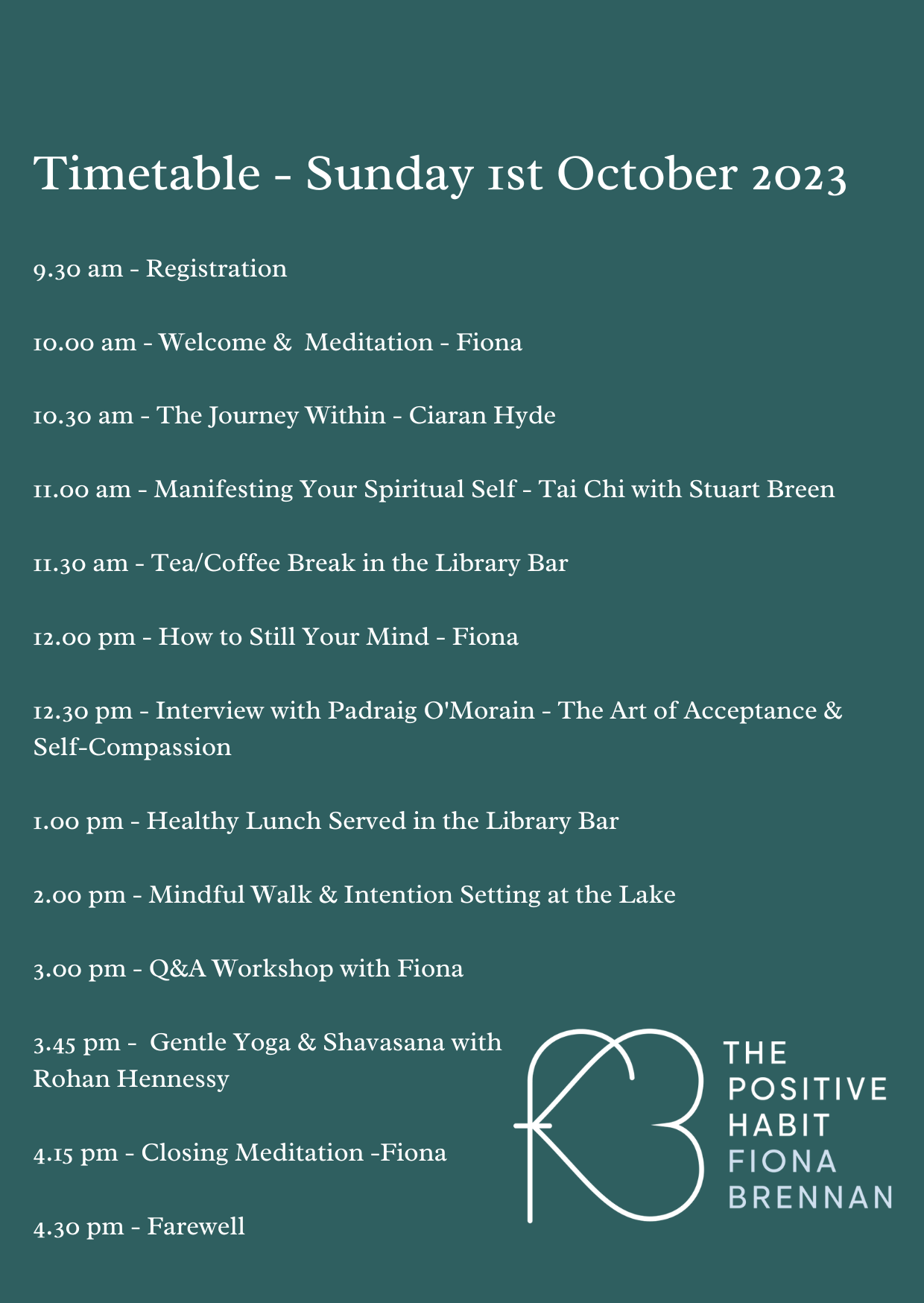Timetable - The Power of Presence 1st Oct 2023